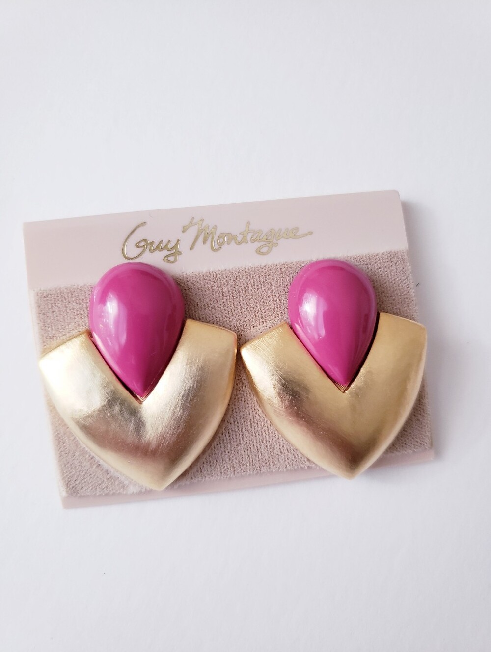 Vintage Guy Montegue Gold And Pink Clip On Earrings